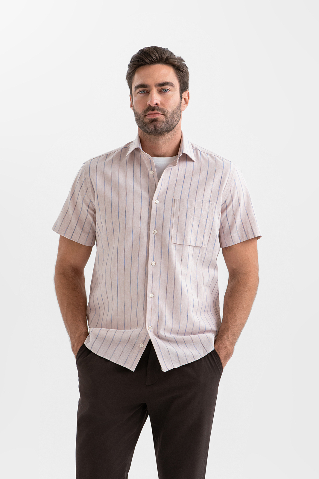 Сорочка с коротким рукавом из хлопка и льна