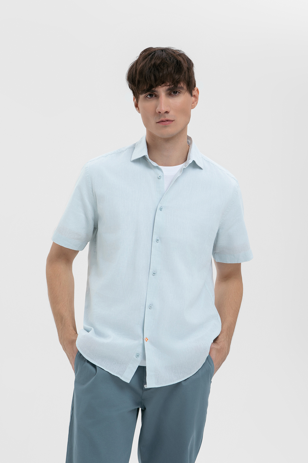 Сорочка с коротким рукавом изо льна и хлопка