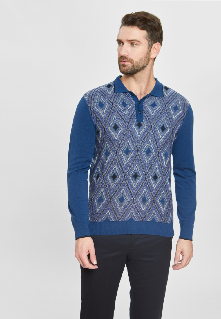 Пуловер-поло из шерсти и сороны с бамбуком