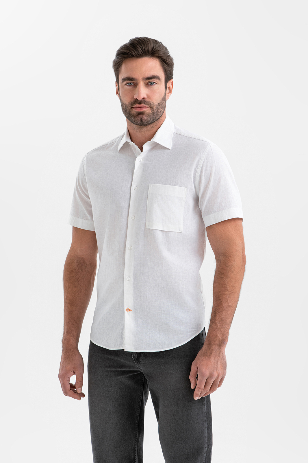 Сорочка с коротким рукавом изо льна и хлопка Carlo Bassetti (Италия)