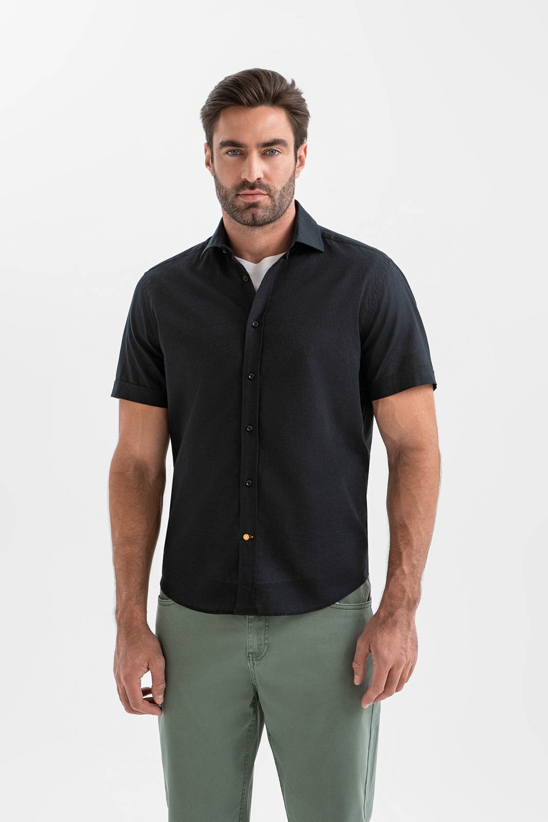 Сорочка с коротким рукавом изо льна и хлопка Carlo Bassetti (Италия)