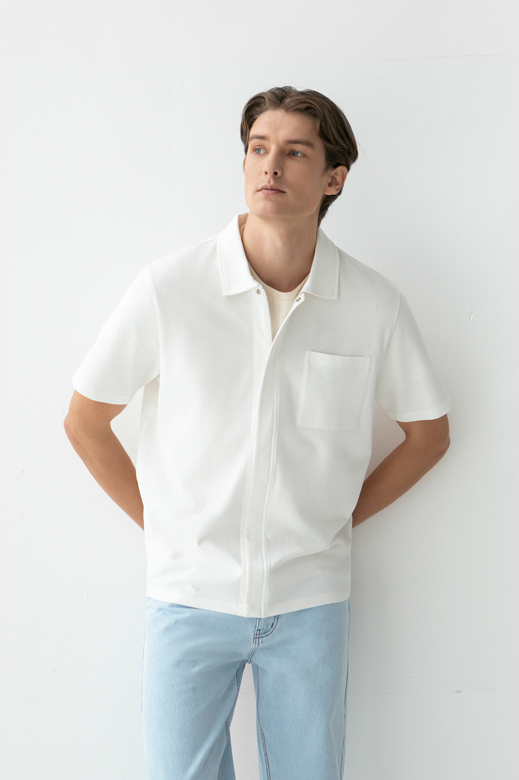 Кардиган с коротким рукавом из хлопка пике