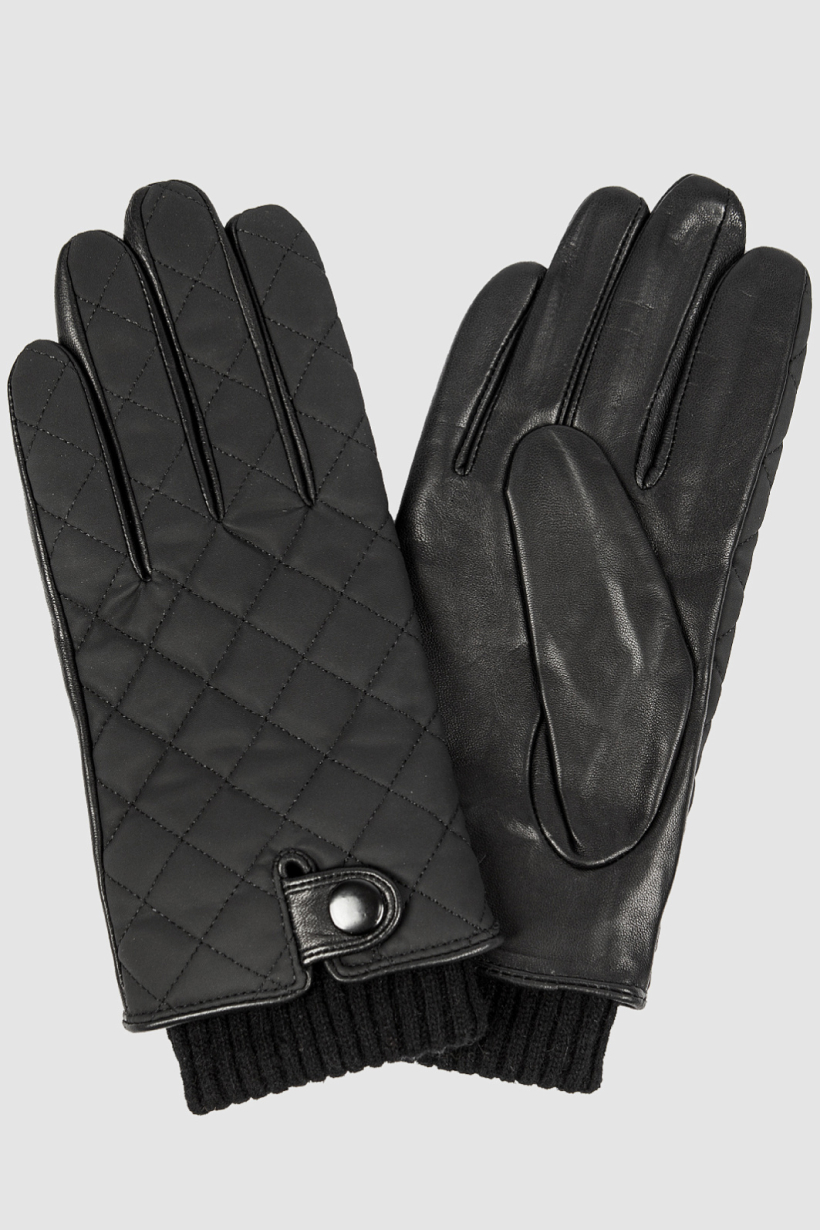 Черные перчатки из кожи и текстиля