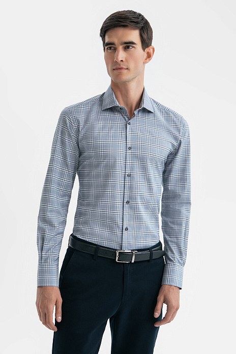 Сорочка из хлопка в клетку с технологией легкой очистки, цвет Серый
