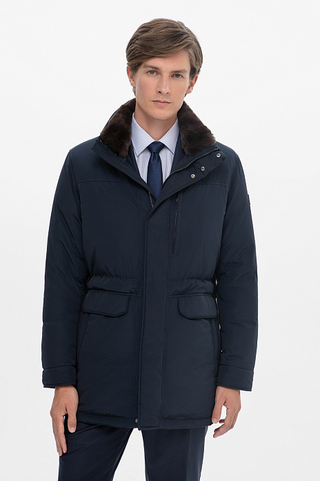 Пуховик с утепленным воротником и водоотталкивающей обработкой, цвет Синий темный