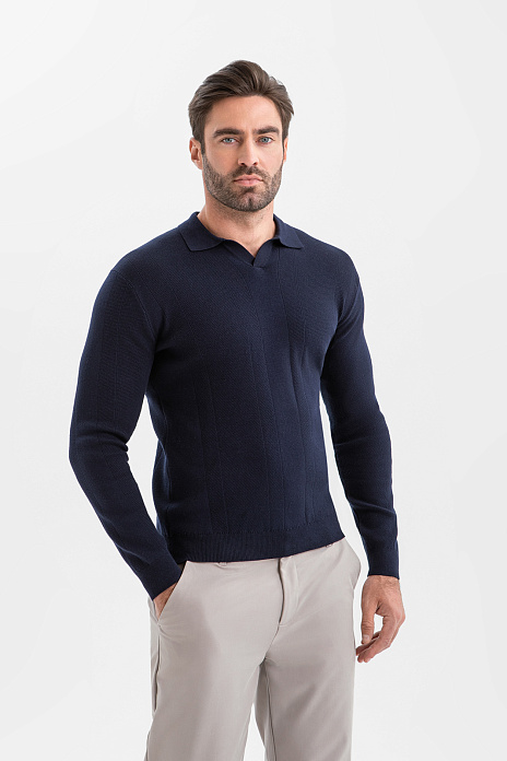 Поло из хлопка и шелка, цвет Синий темный