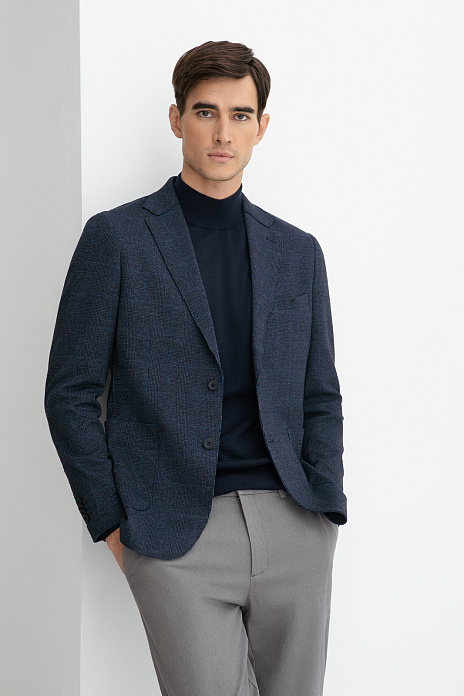 Пиджак в клетку, цвет Синий темный