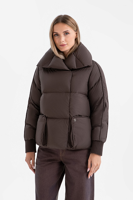 Пуховик короткий, цвет Коричневый темный