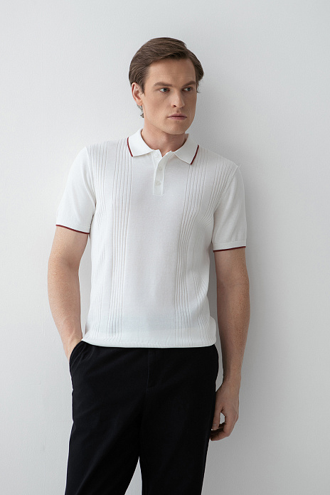 Поло из хлопка, шёлка и льна, цвет Белый