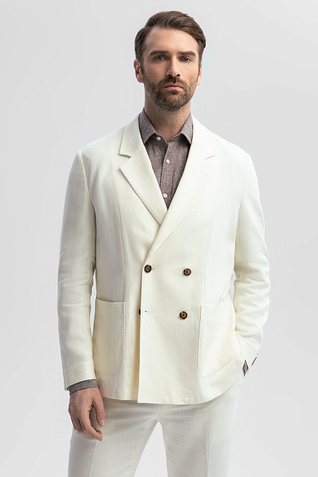 Костюм изо льна и тенсела с двубортным пиджаком, цвет 