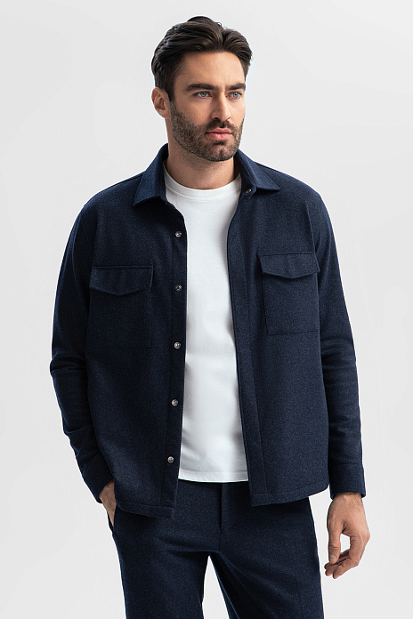 Куртка-рубашка из итальянской шерстяной ткани Vitale Barberis, лимитированная коллекция, цвет Синий темный
