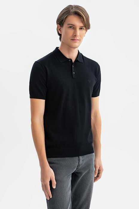 Поло из хлопка, шелка и льна, цвет Черный
