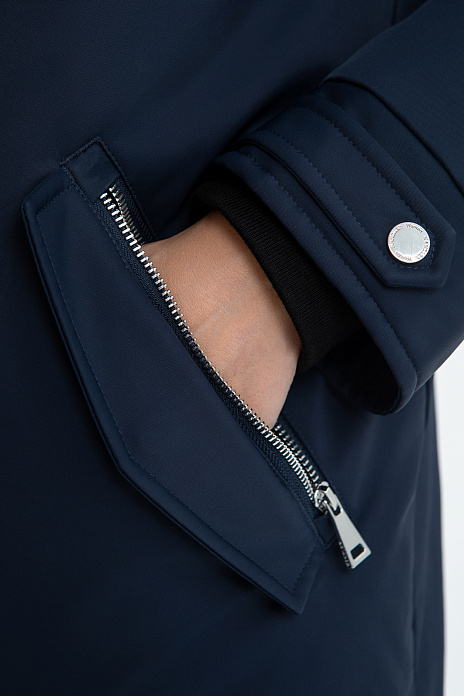 Куртка с отделкой из натурального меха, цвет Синий темный