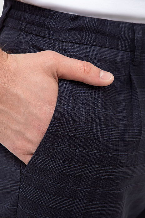 Брюки из шерсти в клетку на кулиске с водоотталкивающей обработкой, устойчивые к загрязнениям, цвет Синий