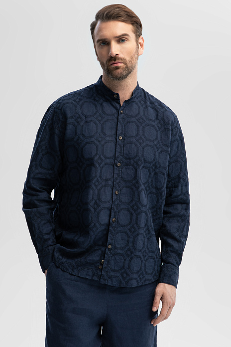 Сорочка Limited edition изо льна с орнаментом, цвет Синий темный