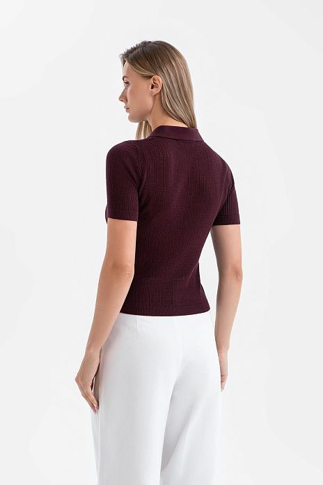 Поло из хлопка и шелка, цвет Винный