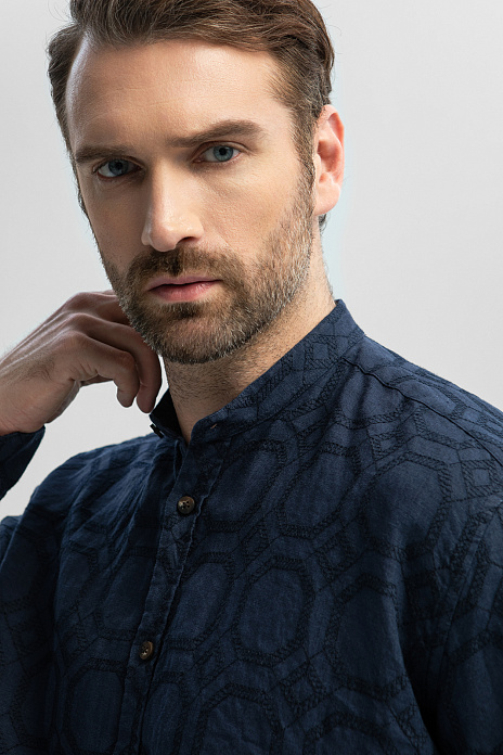 Сорочка Limited edition изо льна с орнаментом, цвет Синий темный