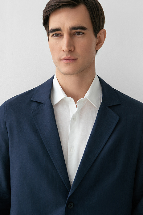 Пиджак изо льна, тенсела и хлопка, цвет Синий темный