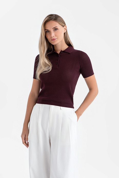 Поло из хлопка и шелка, цвет Винный