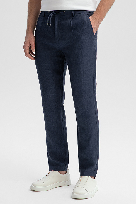 Брюки изо льна на кулиске, цвет Синий темный