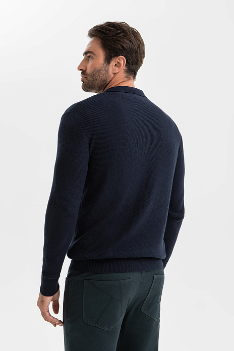 Джемпер поло из хлопка и кашемира, цвет Синий темный