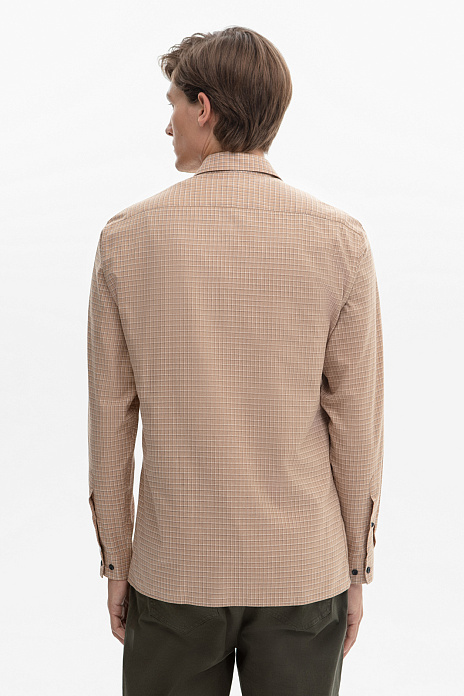 Фланелевая сорочка в клетку из устойчивой к сминанию ткани, цвет Коричневый