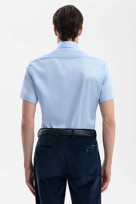 Сорочка с коротким рукавом из хлопка, устойчивая к сминанию, цвет Голубой