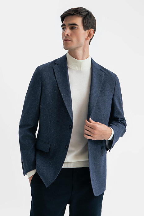 Синий пиджак из хлопка и шерсти, цвет Синий темный