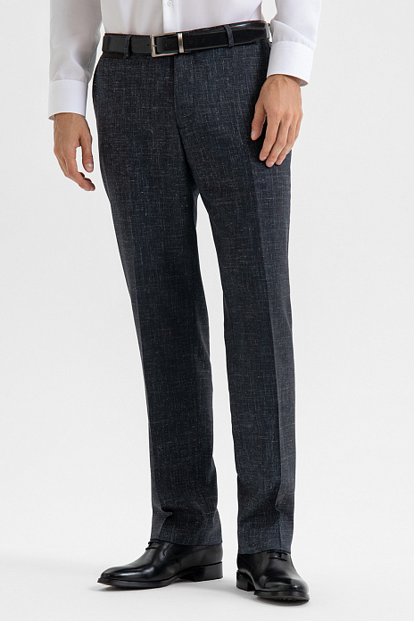 Брюки из шерсти, льна и шелка, цвет Серый