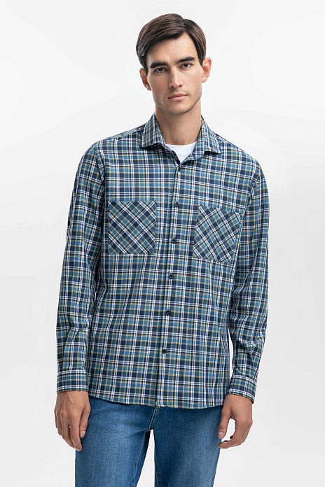 Фланелевая сорочка в клетку Regular fit из устойчивой к сминанию ткани, цвет Зеленый