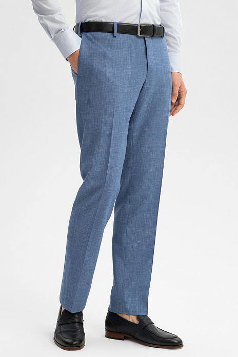 Брюки из шерсти, льна и шелка, цвет Голубой темный