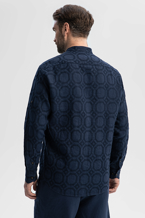 Сорочка Limited edition изо льна с орнаментом, цвет Синий темный