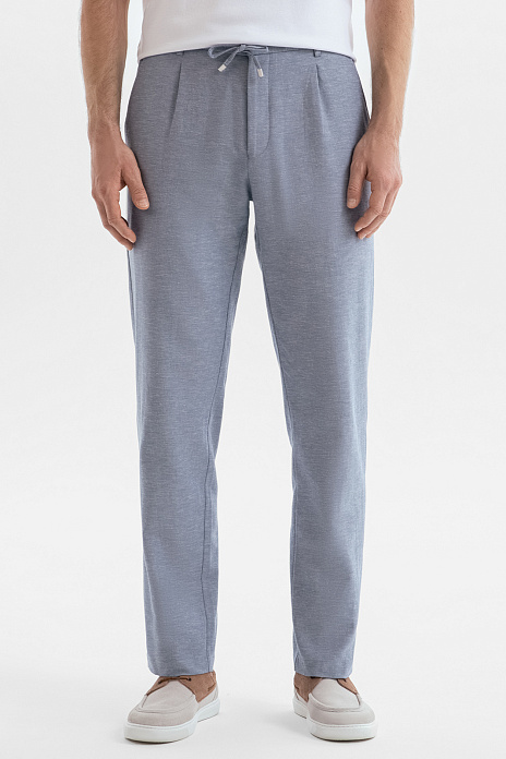 Брюки из хлопка и льна на кулиске, цвет Голубой