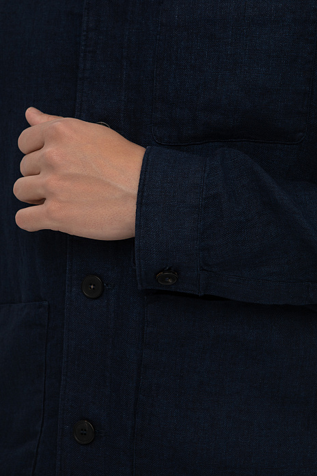 Синий пиджак изо льна и вискозы, цвет Синий темный