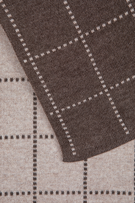 Шарф из шерсти в клетку коричневого цвета, цвет Коричневый меланж