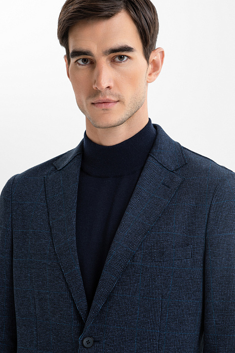 Пиджак в клетку, цвет Синий темный