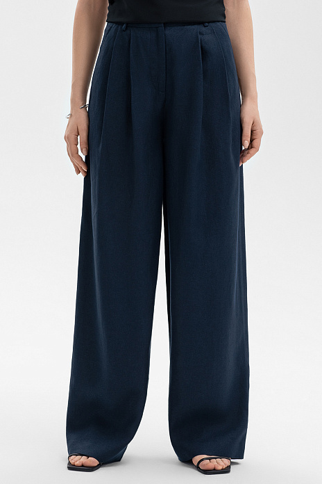 Брюки изо льна, цвет Синий темный