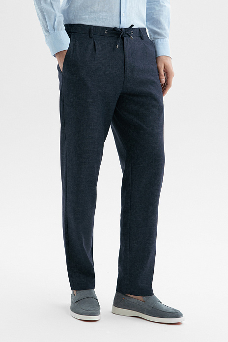 Брюки льняные, цвет Синий темный